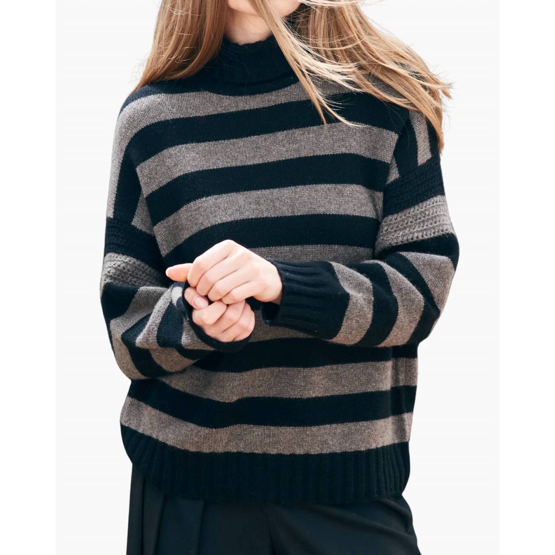 New Jumper1234 Stripe Breton Turtleneck Sweater In Black/Moose